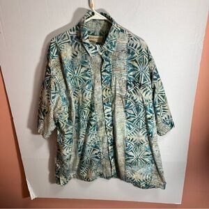 Johari West Shirt Mens Size 3xl Blue Teal Casual Button Up Short Sleeve Tropical